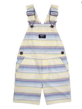 OshKosh B'gosh Pastel Yellow & Blue Striped Short Overalls 12 months